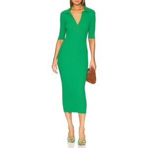 A.L.C. Adrian Ribbed Knit Short Sleeve Sweater Midi Dress Bodycon Green Small